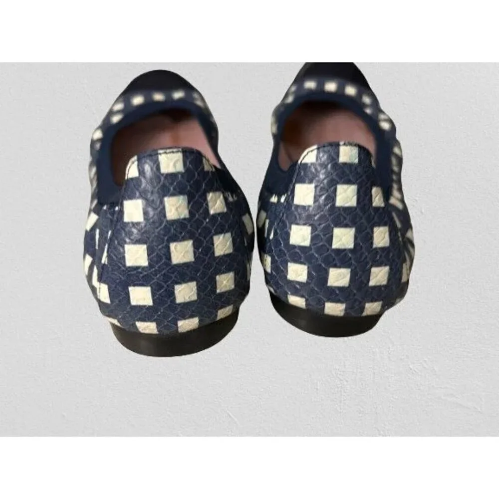 PRETTY BALLERINA Shirley Ballet Slippers Flat Slip-on Shoes Navy White Check Cap